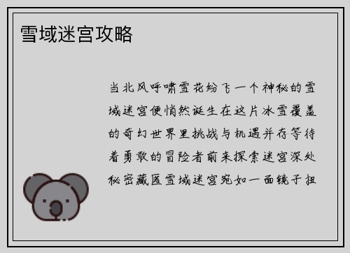 雪域迷宫攻略